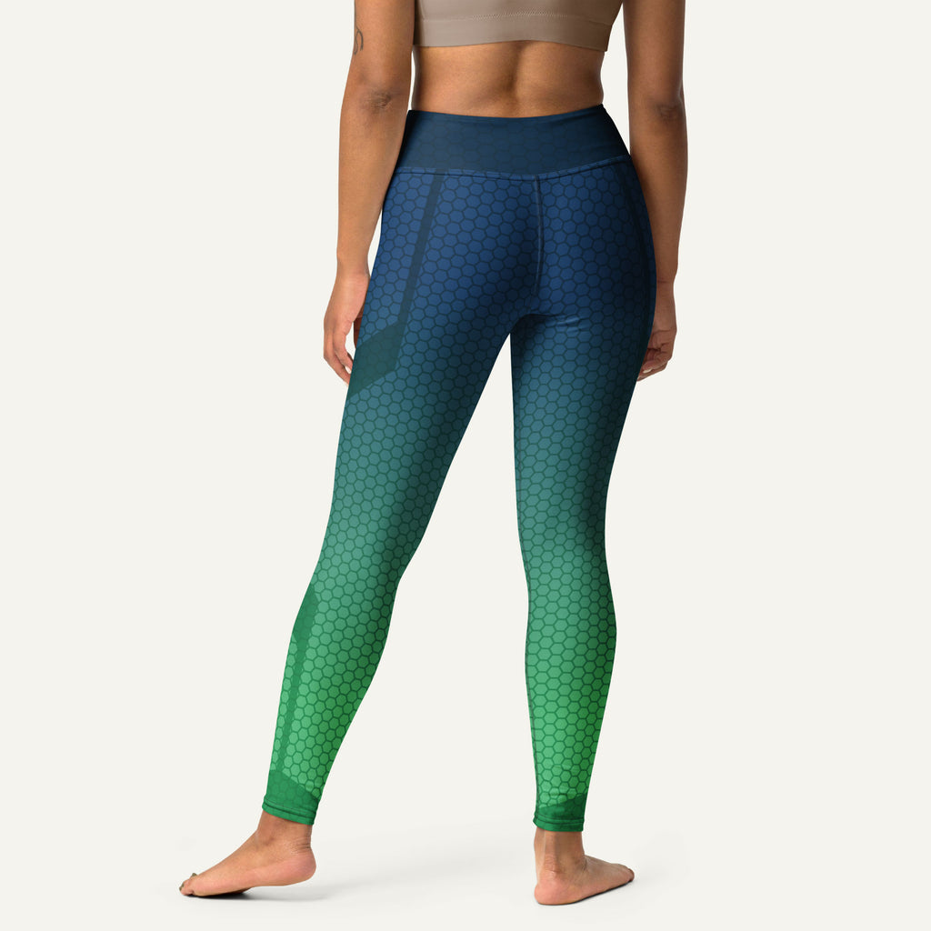 Ombre Hexagon Blue-Teal High-Waisted Leggings
