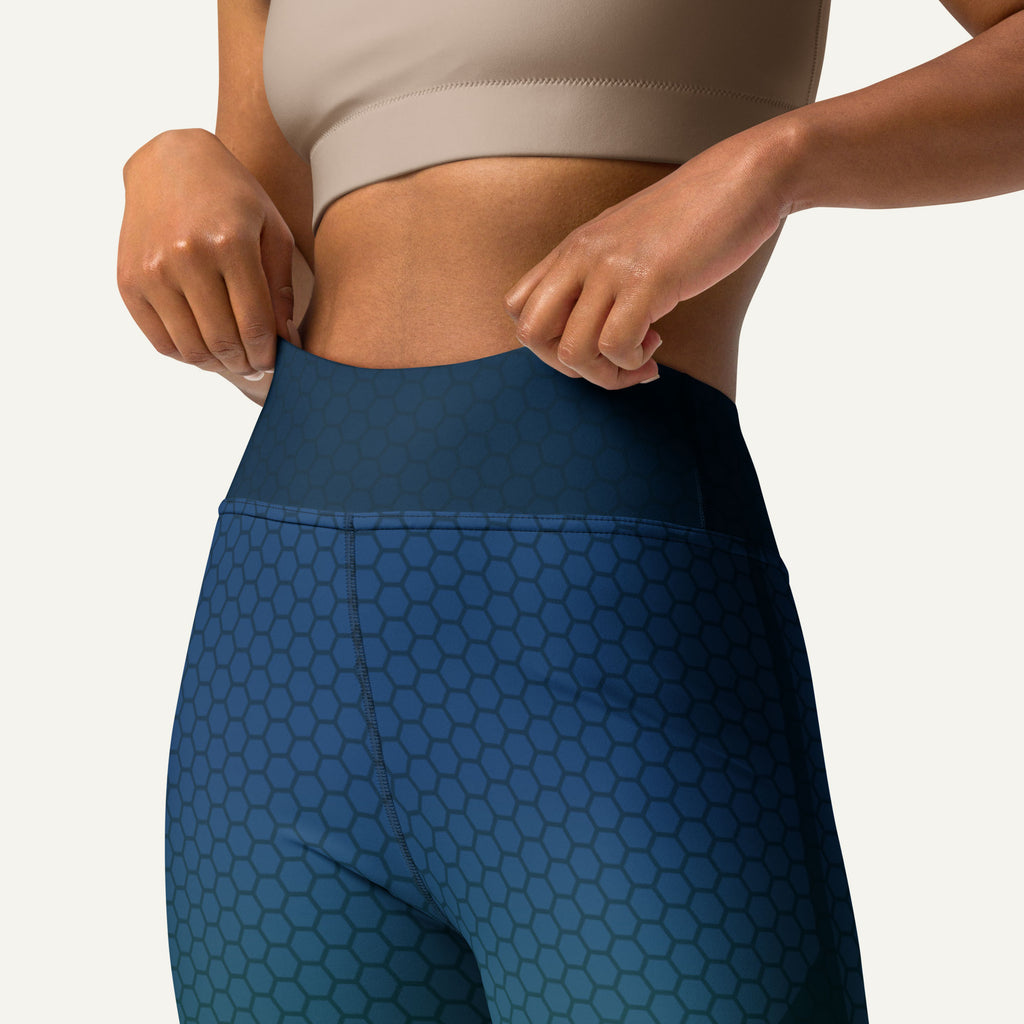 Ombre Hexagon Blue-Teal High-Waisted Leggings