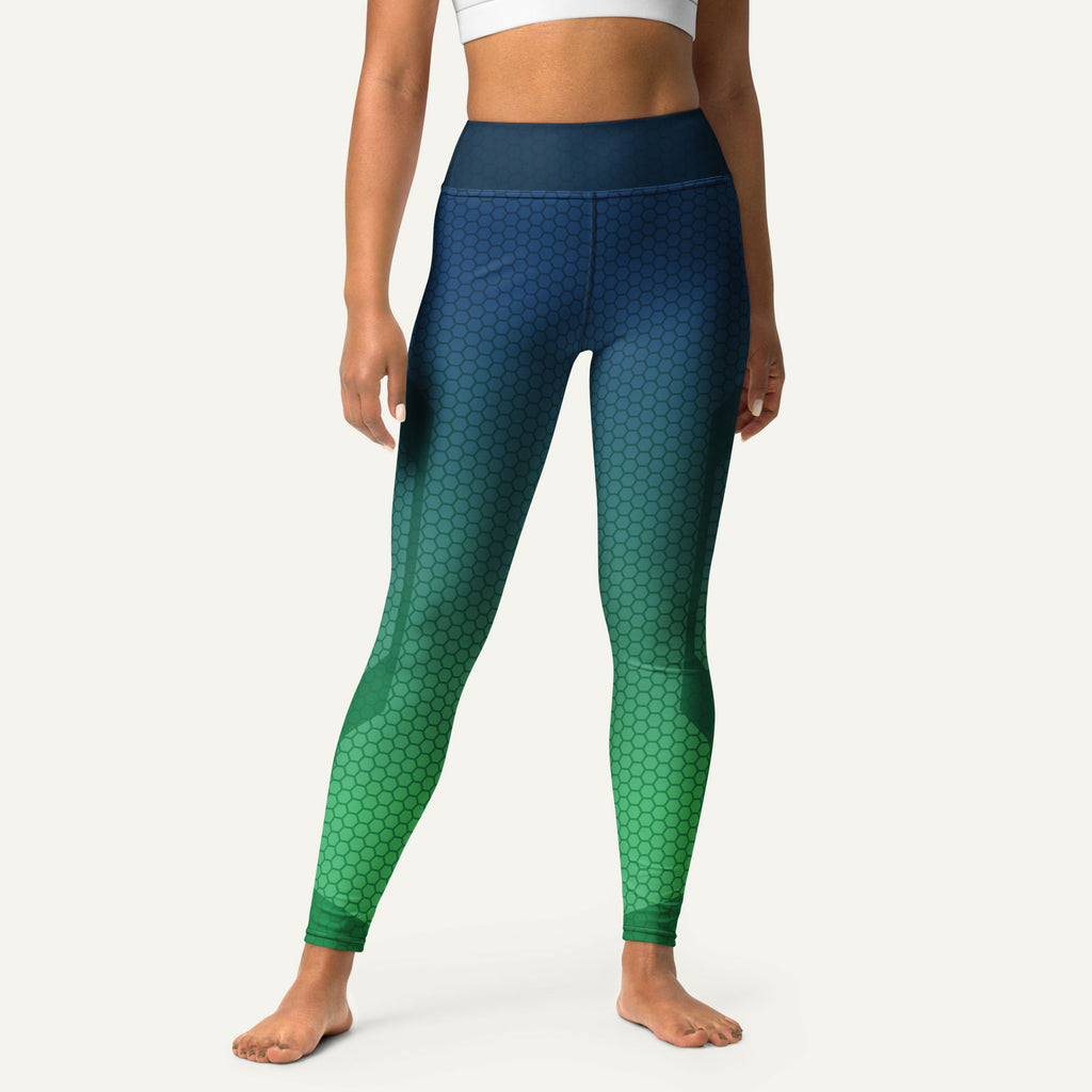 Ombre Hexagon Blue-Teal High-Waisted Leggings