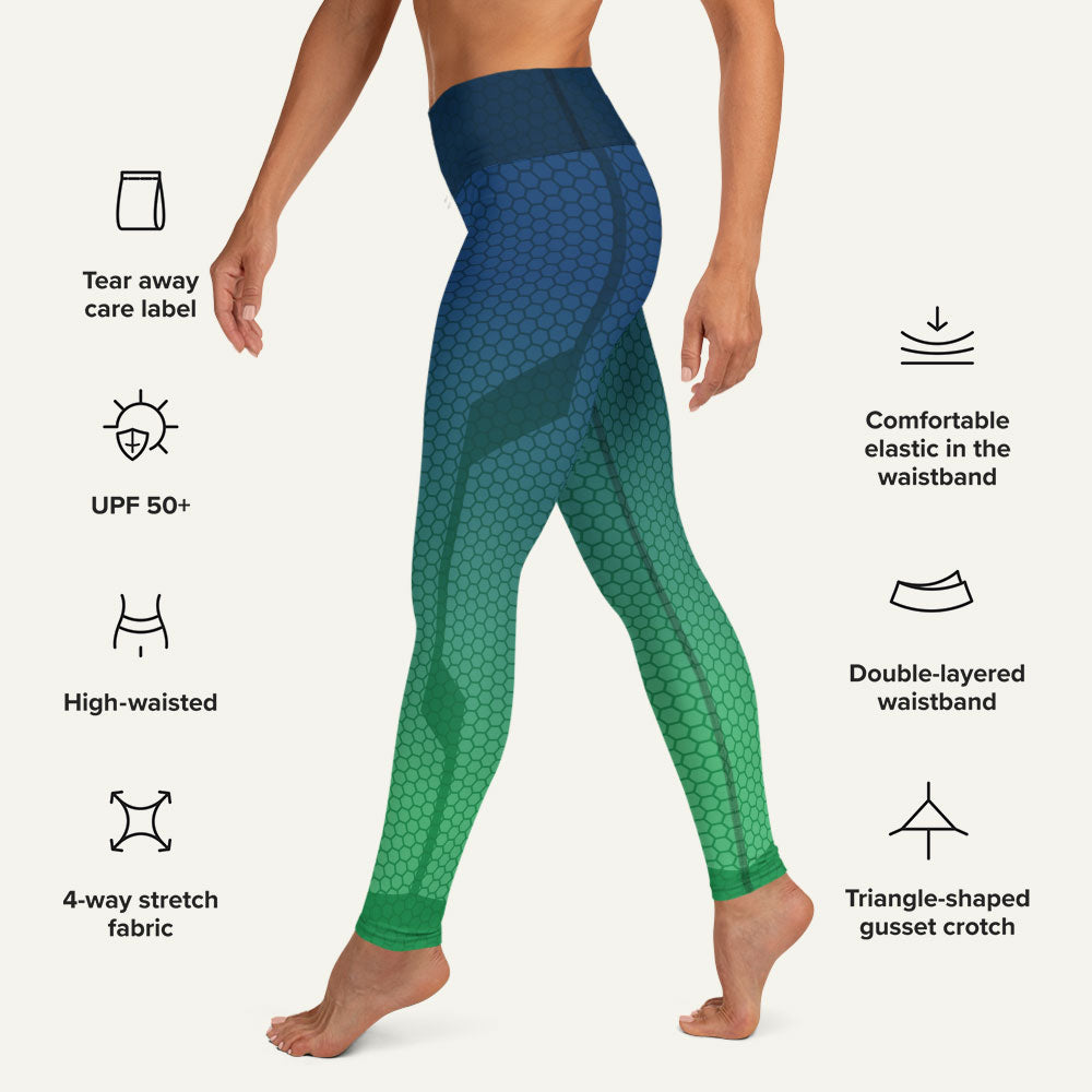 Ombre Hexagon Blue-Teal High-Waisted Leggings