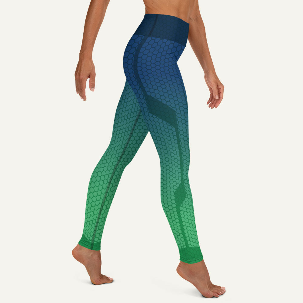 Ombre Hexagon Blue-Teal High-Waisted Leggings