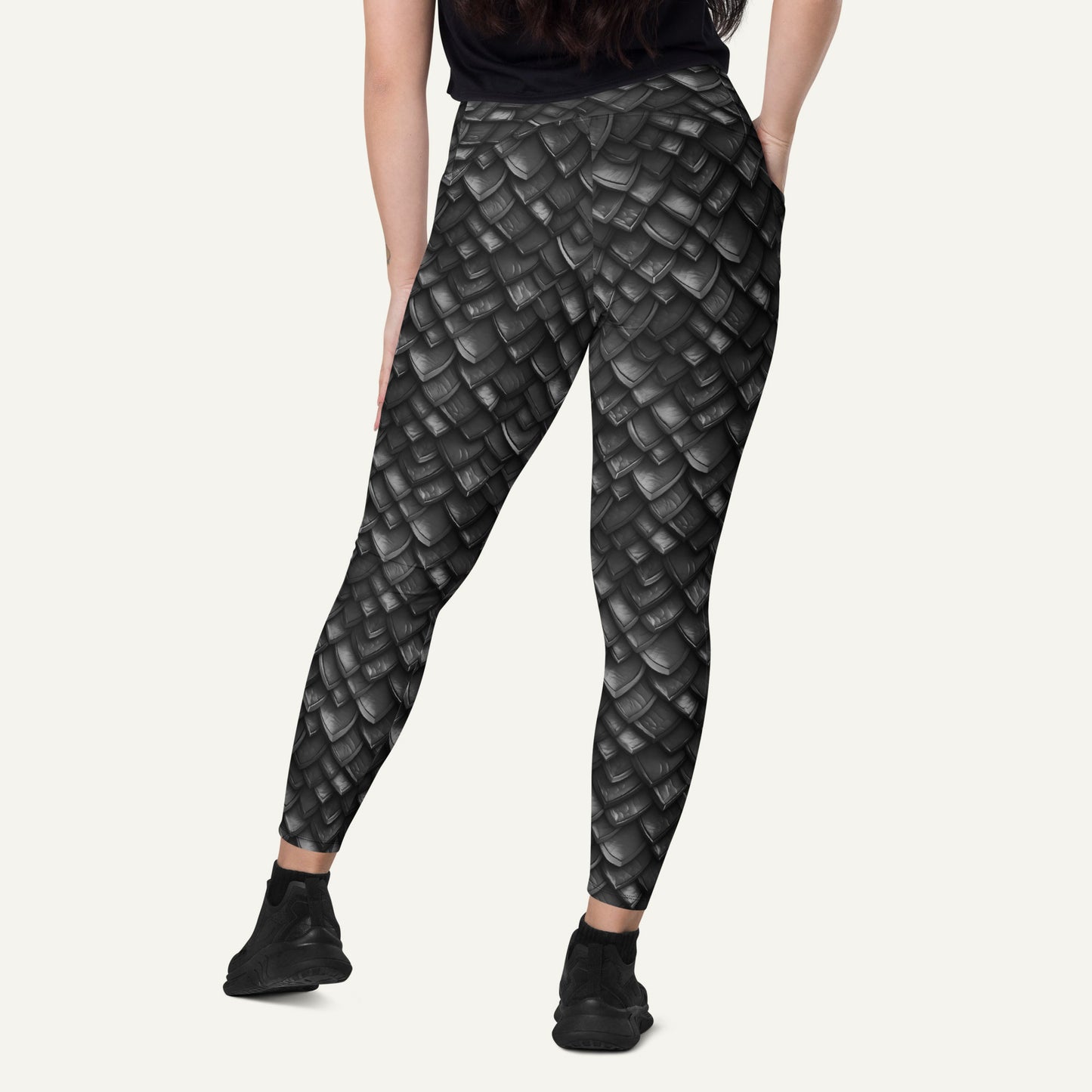 Onyx Dragon Scales Crossover Leggings With Pockets