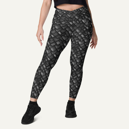 Onyx Dragon Scales Crossover Leggings With Pockets