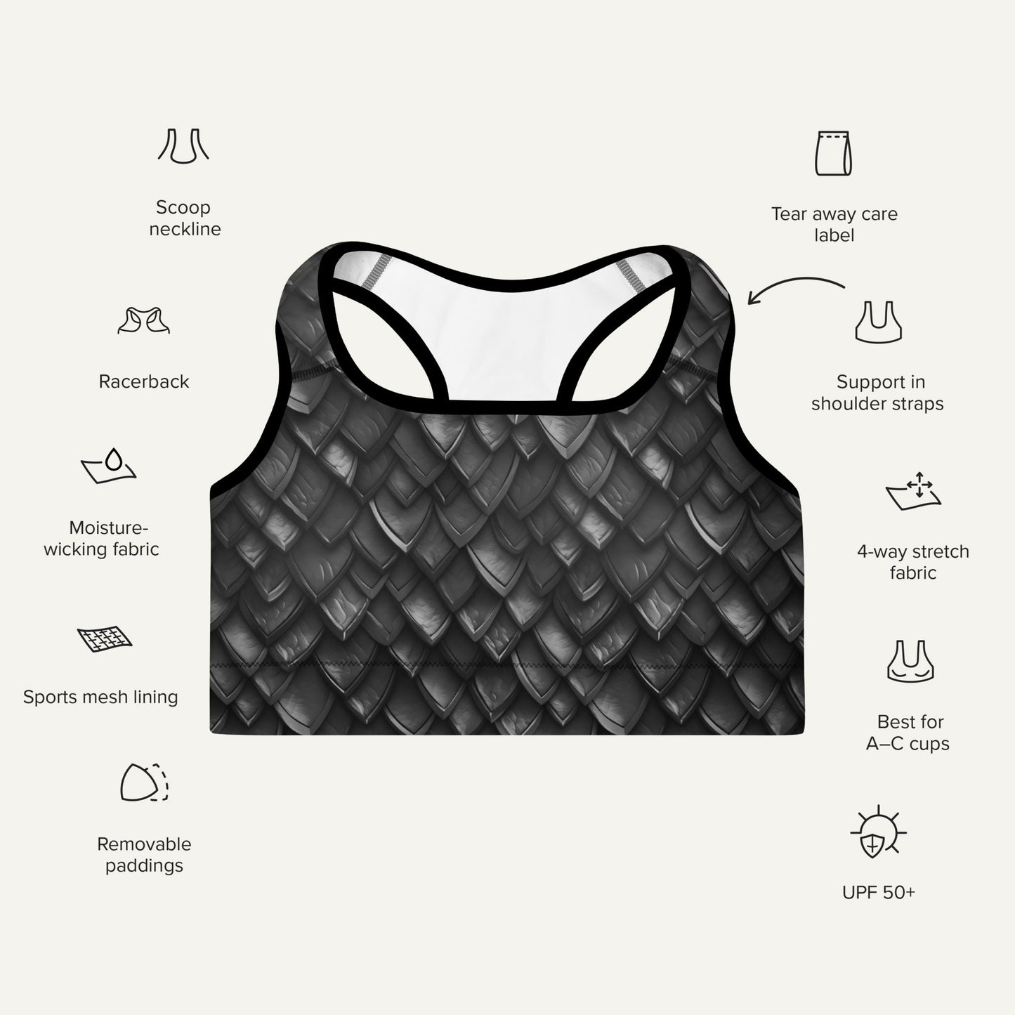 Onyx Dragon Scales Padded Sports Bra