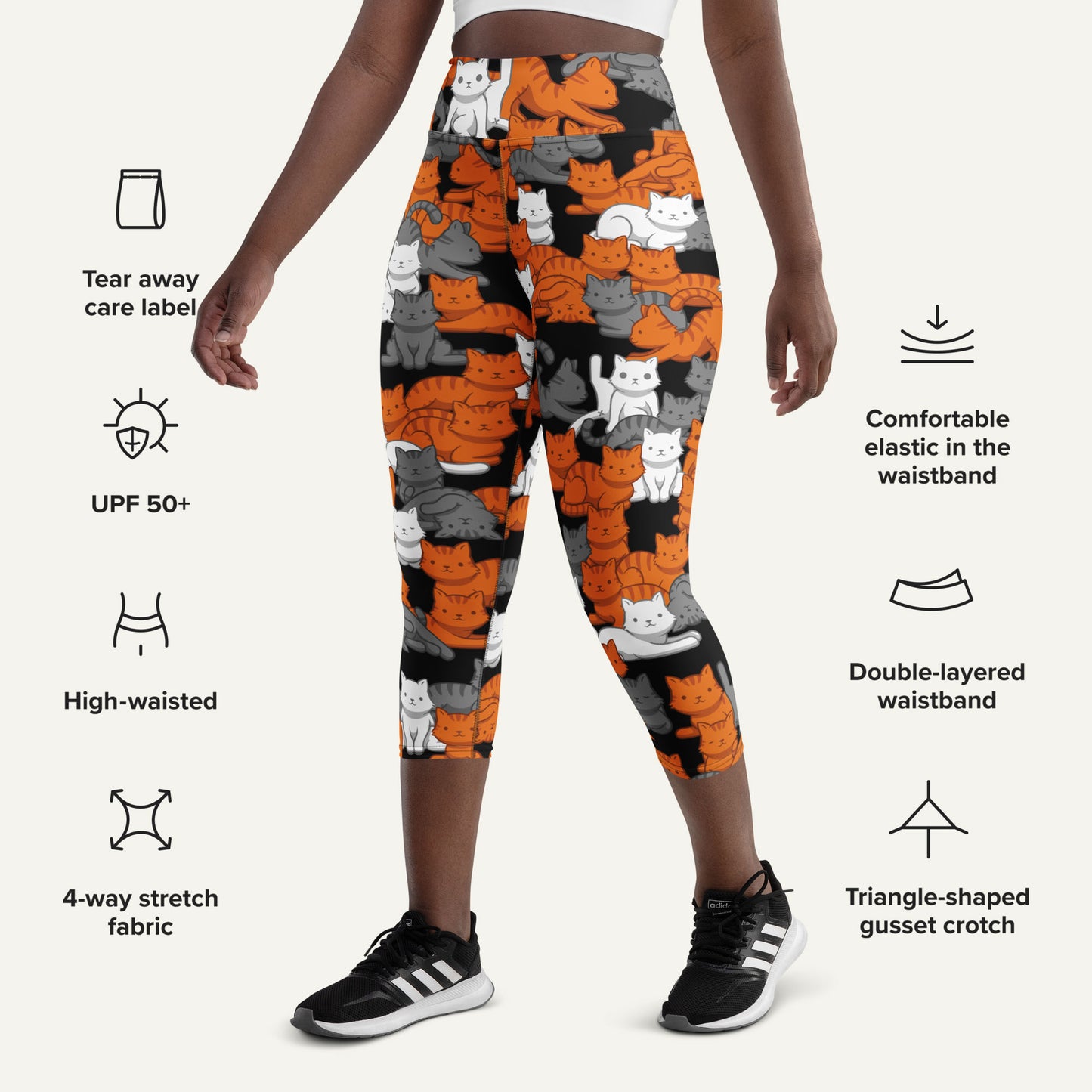 Orange Gray Tabby Camo Cat High-Waisted Capri Leggings