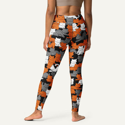 Orange Gray Tabby Camo Cat High-Waisted Leggings