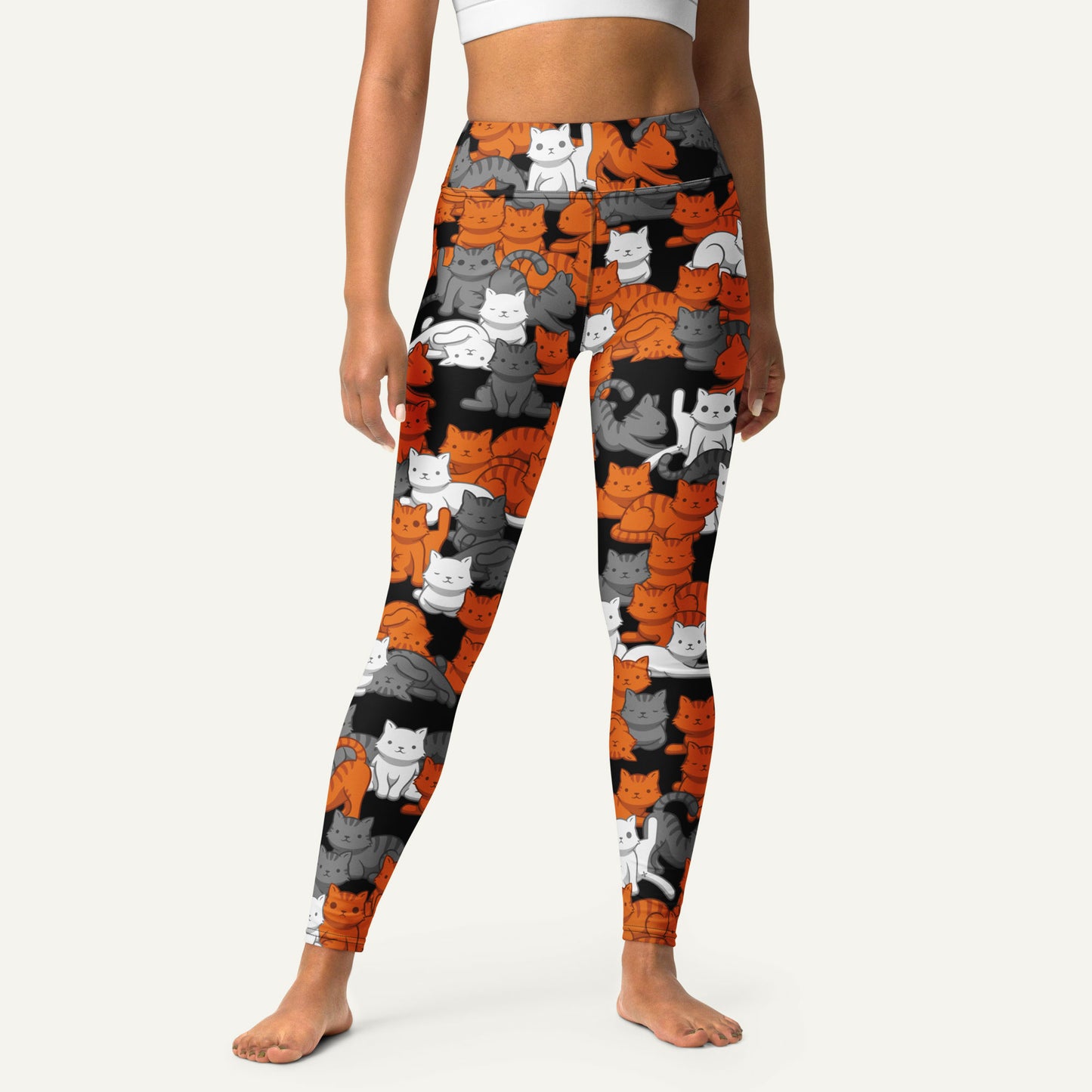 Orange Gray Tabby Camo Cat High-Waisted Leggings