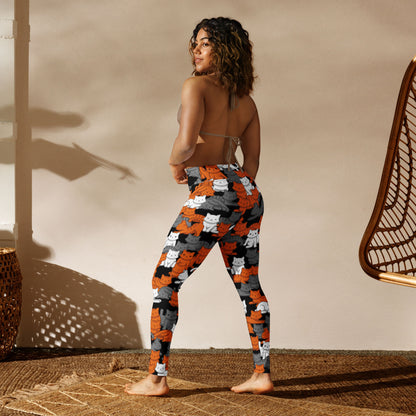 Orange Gray Tabby Camo Cat High-Waisted Leggings
