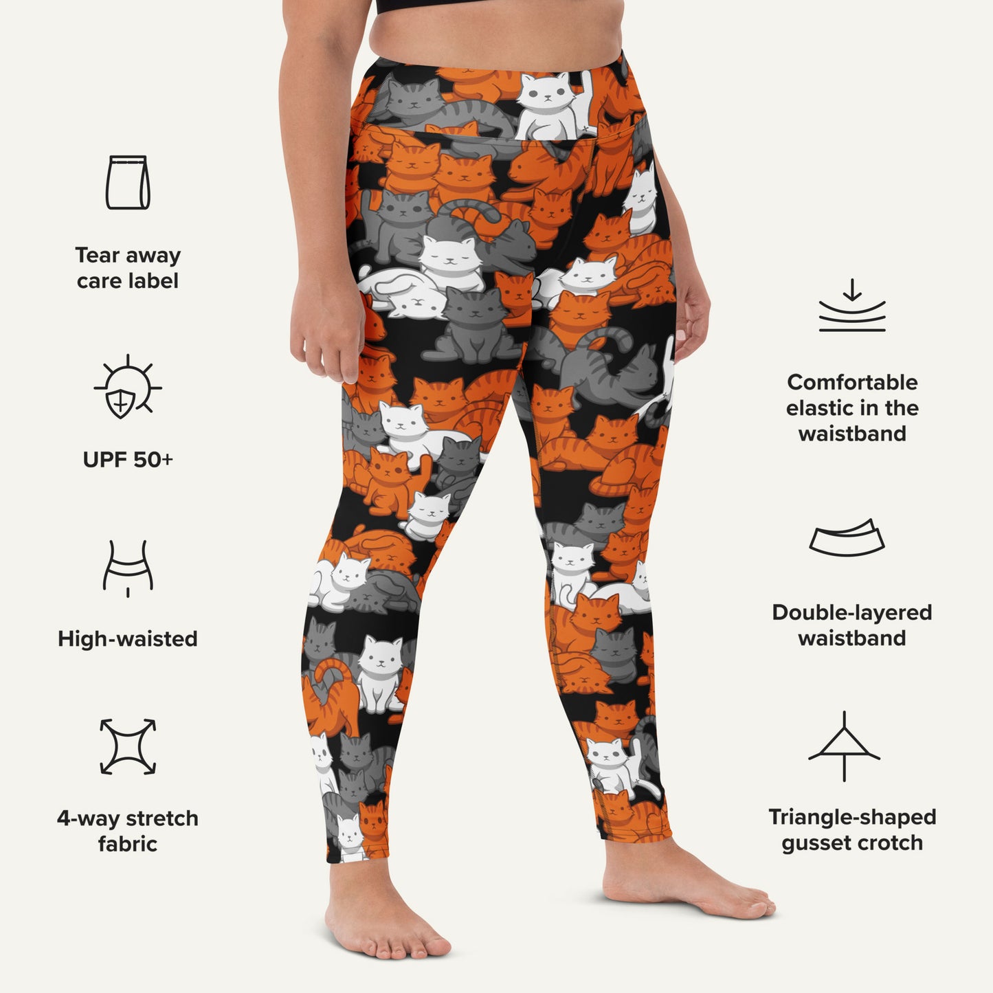 Orange Gray Tabby Camo Cat High-Waisted Leggings