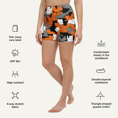 Orange Gray Tabby Camo Cat High-Waisted Shorts
