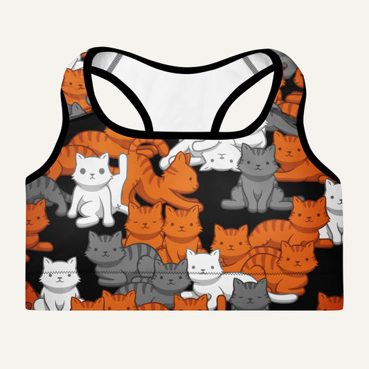 Orange Gray Tabby Camo Cat Padded Sports Bra