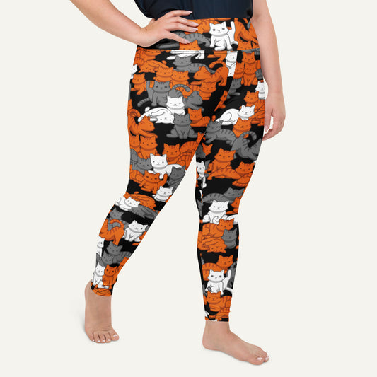 Orange Gray Tabby Camo Cat Plus Size Leggings