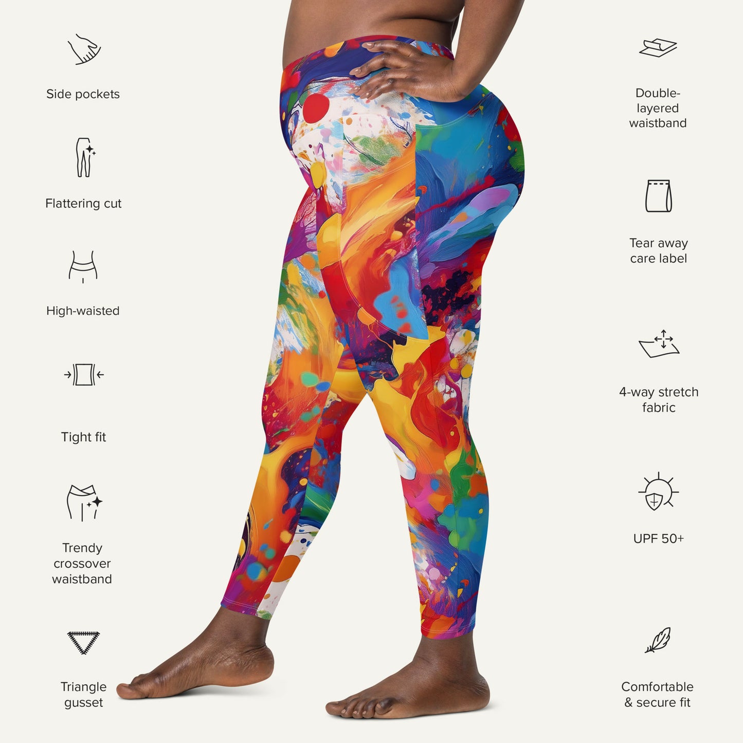 Paint Splatters Crossover Leggings With Pockets