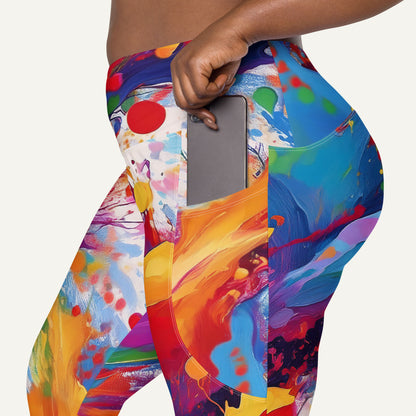 Paint Splatters Crossover Leggings With Pockets