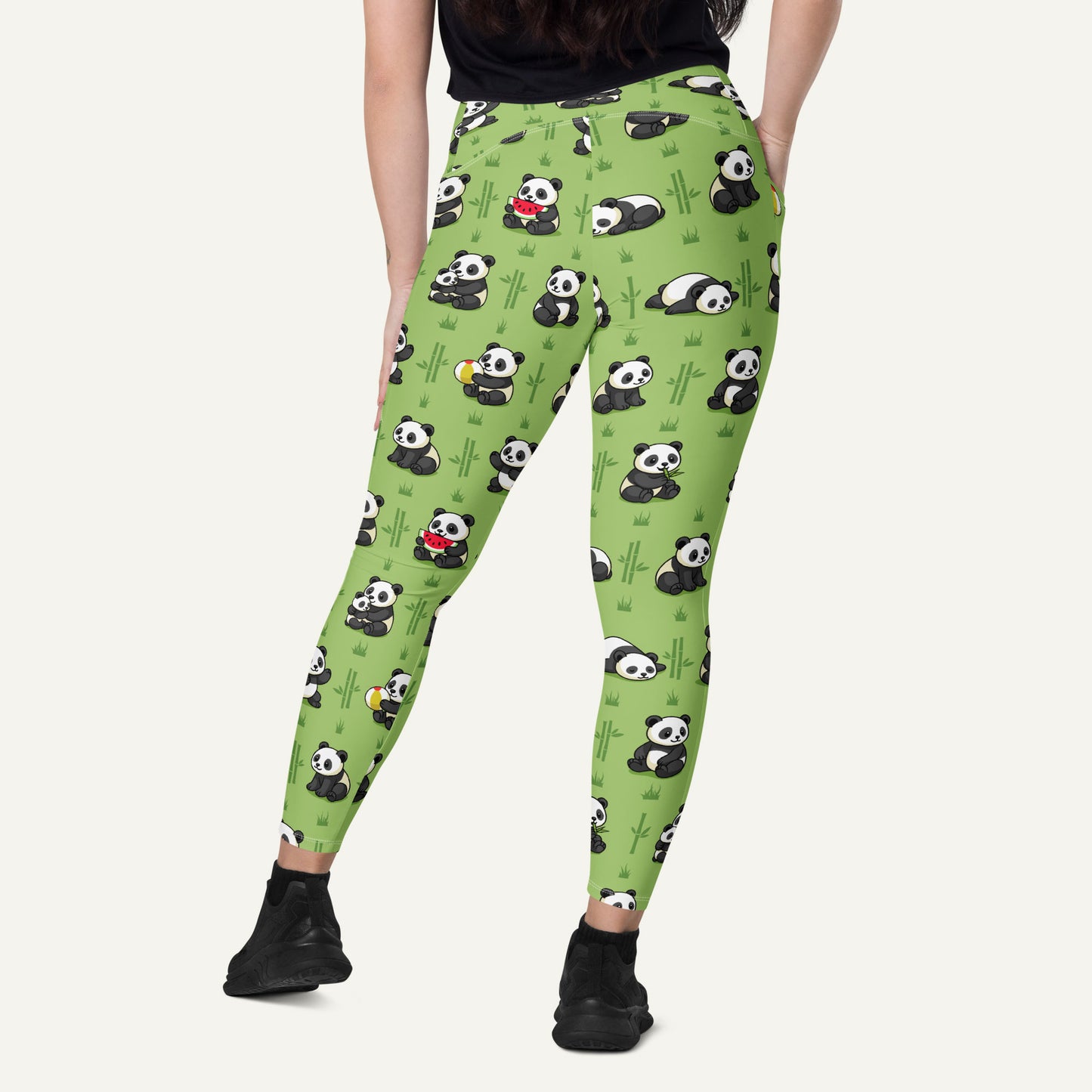 Panda Party Crossover Leggings With Pockets