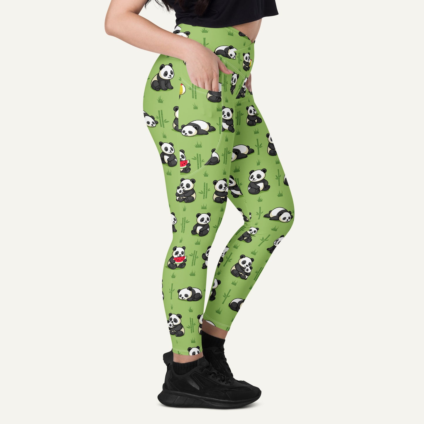 Panda Party Crossover Leggings With Pockets