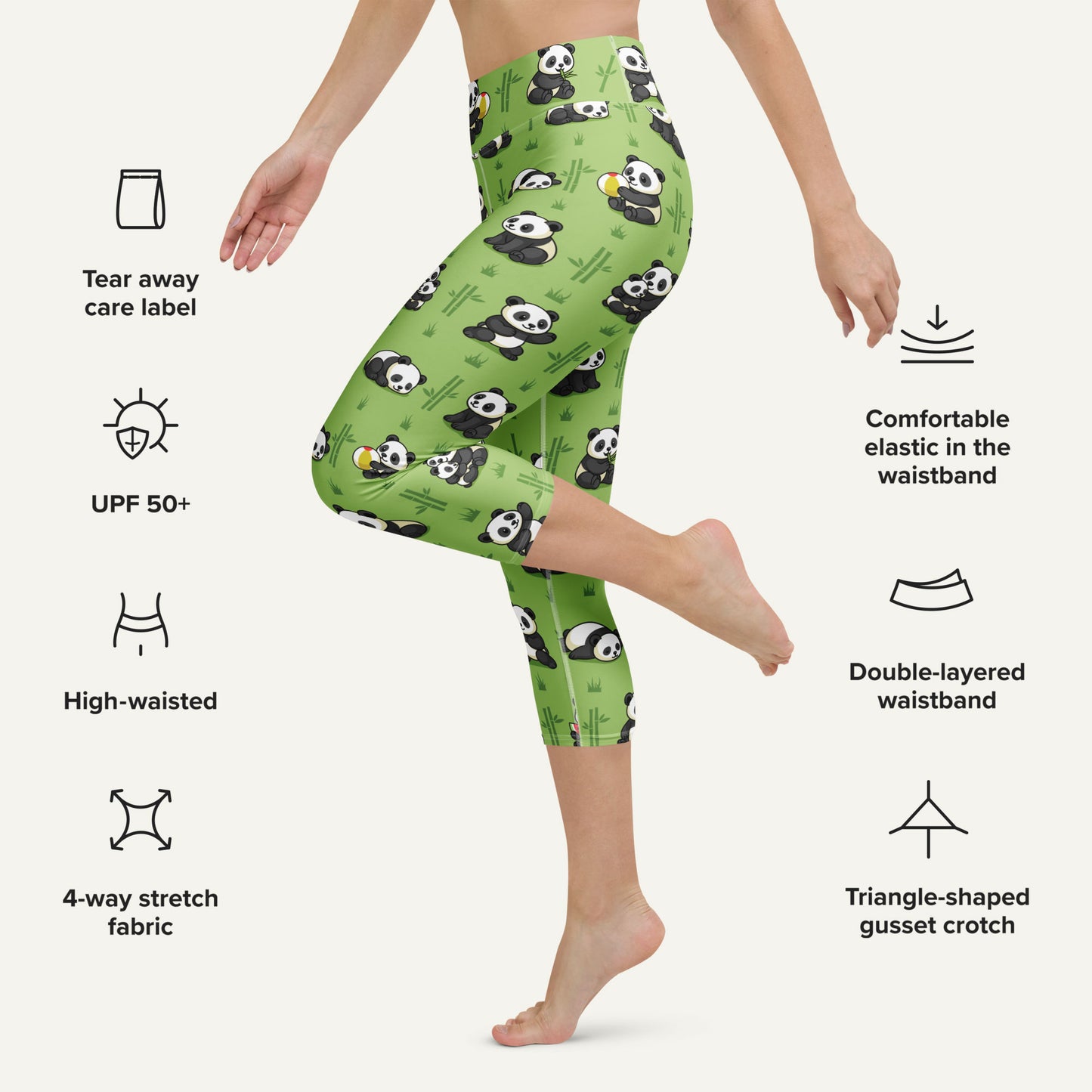 Panda Party High-Waisted Capri Leggings