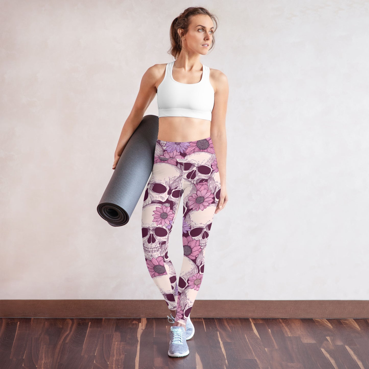 Pastel Floral Skulls High-Waisted Leggings