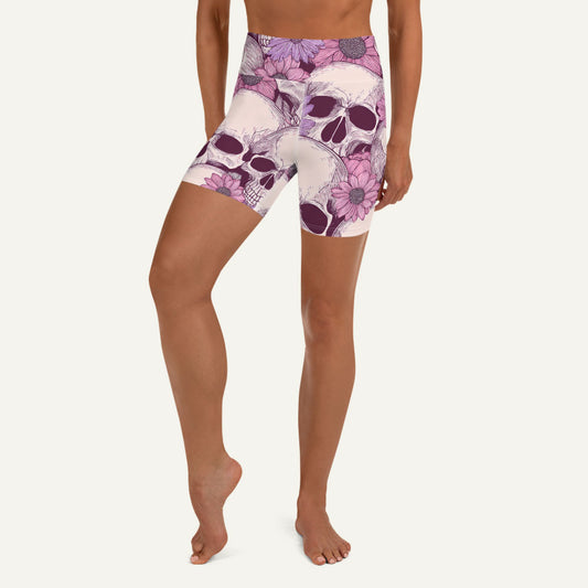 Pastel Floral Skulls High-Waisted Shorts