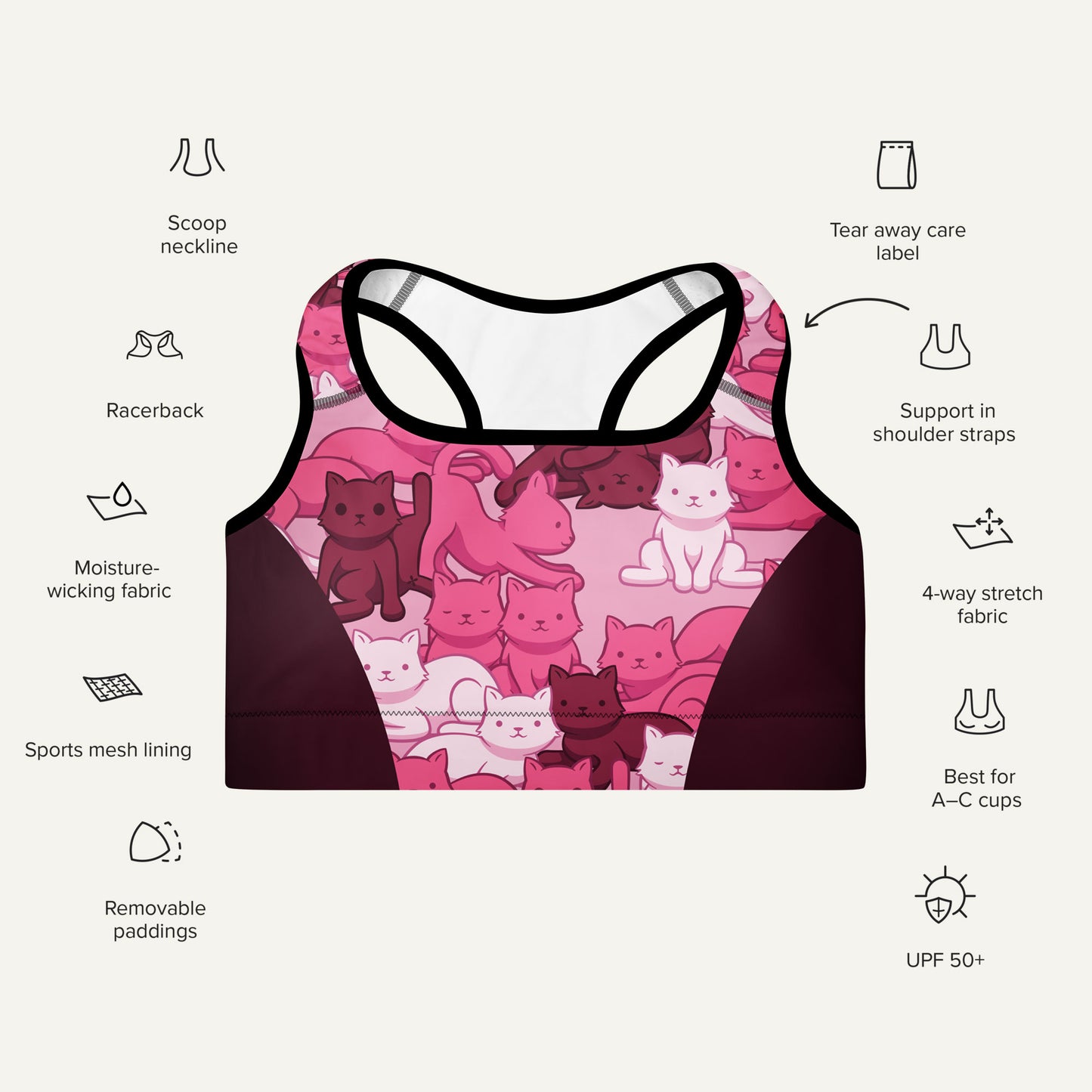 Pink Camo Cat Sport Padded Sports Bra