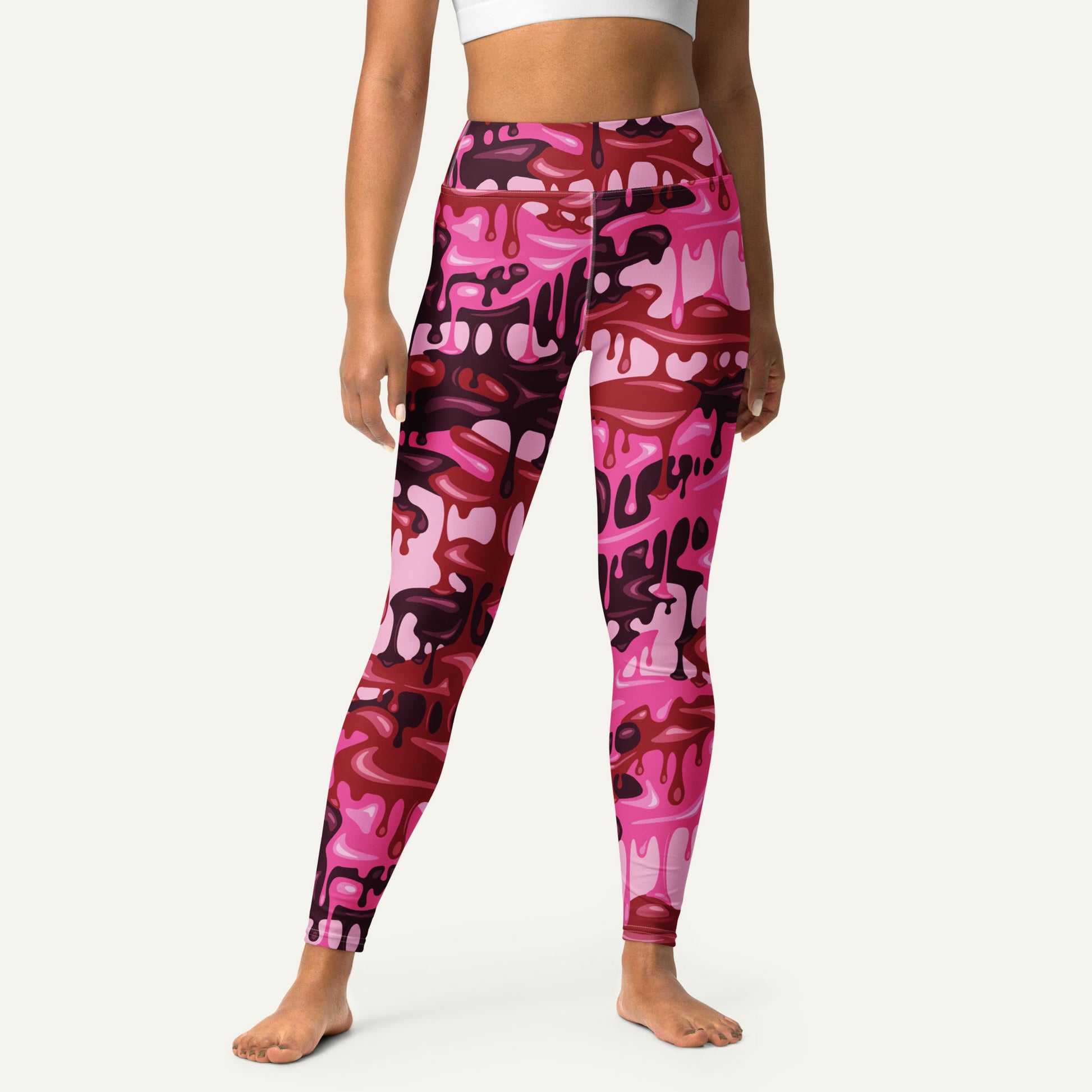Women's Pink Drip Camo Printed Leggings High-Waisted Activewear