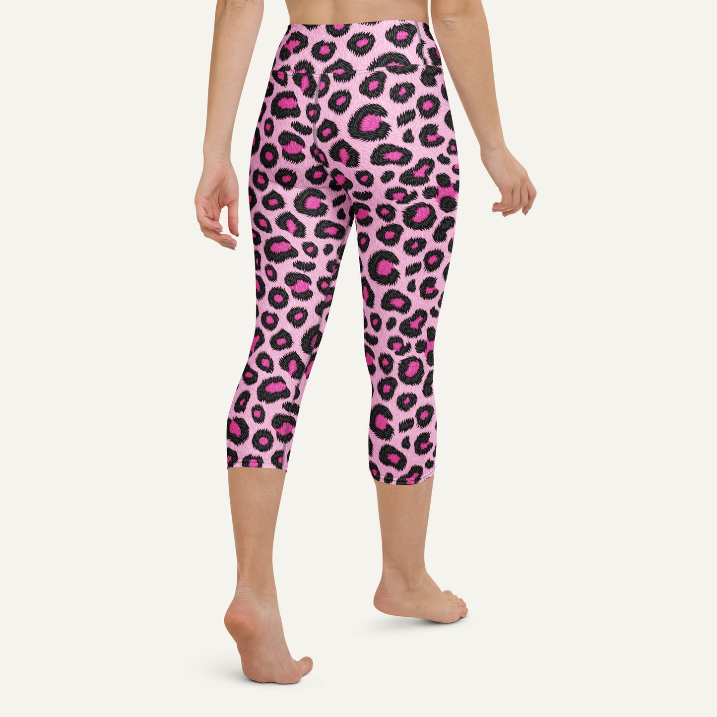 Pink Leopard Print High-Waisted Capri Leggings