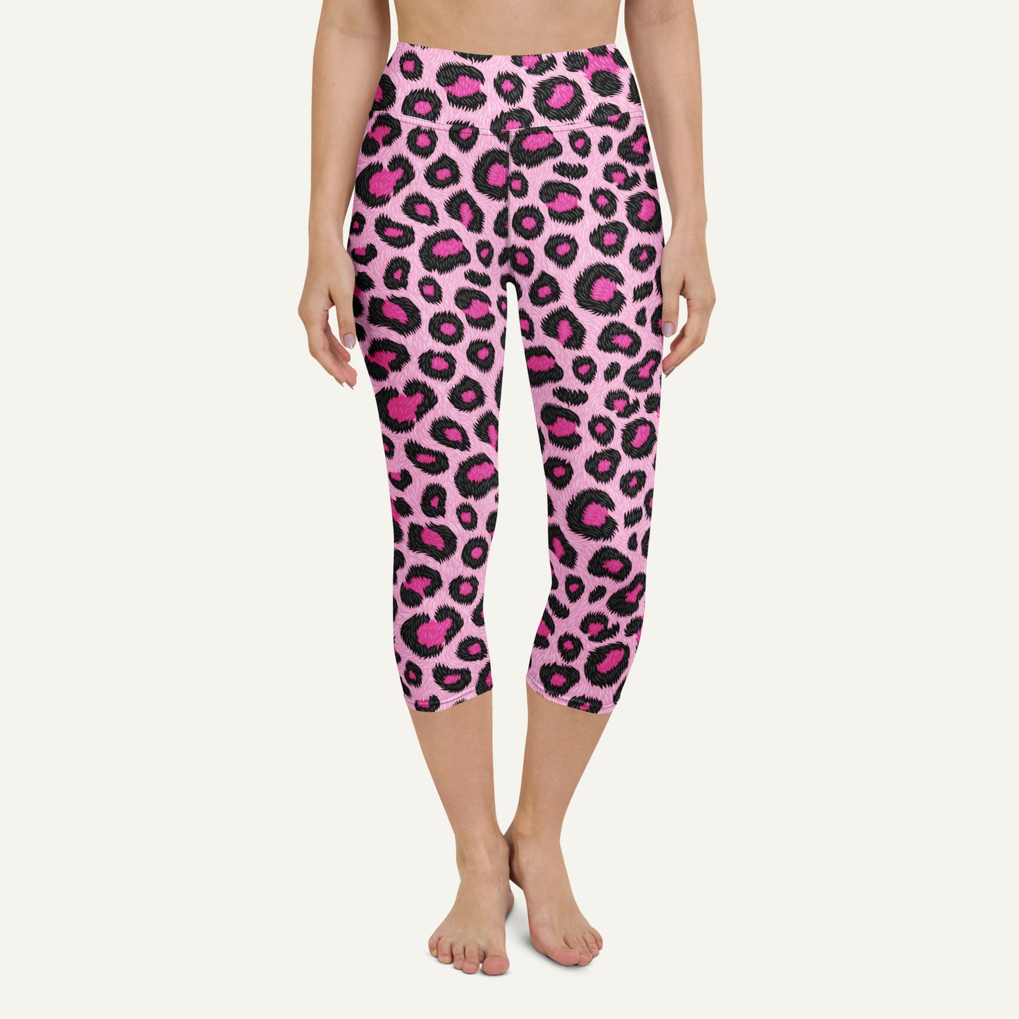 Pink Leopard Print High-Waisted Capri Leggings