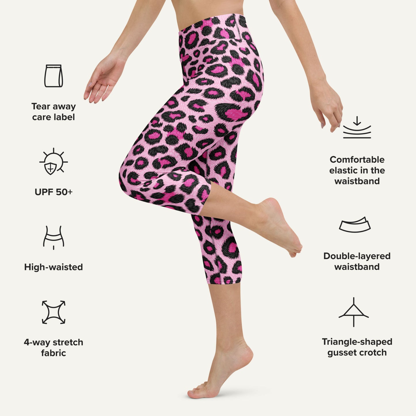 Pink Leopard Print High-Waisted Capri Leggings