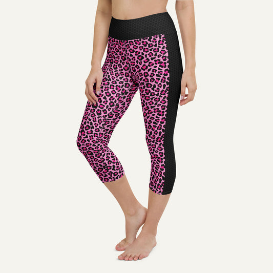Pink Leopard Print Side Stripe High-Waisted Capri Leggings