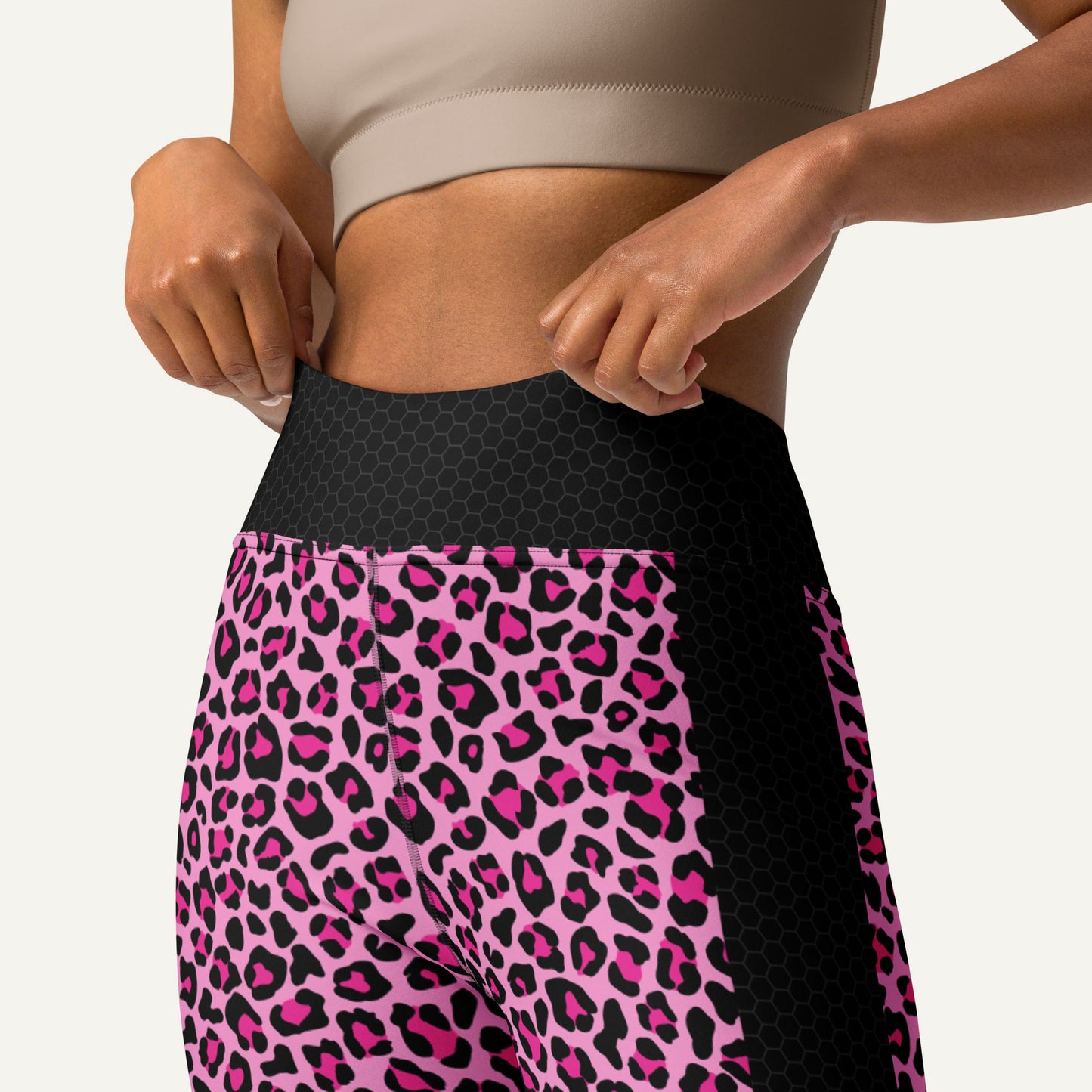 Pink Leopard Print Side Stripe High-Waisted Leggings