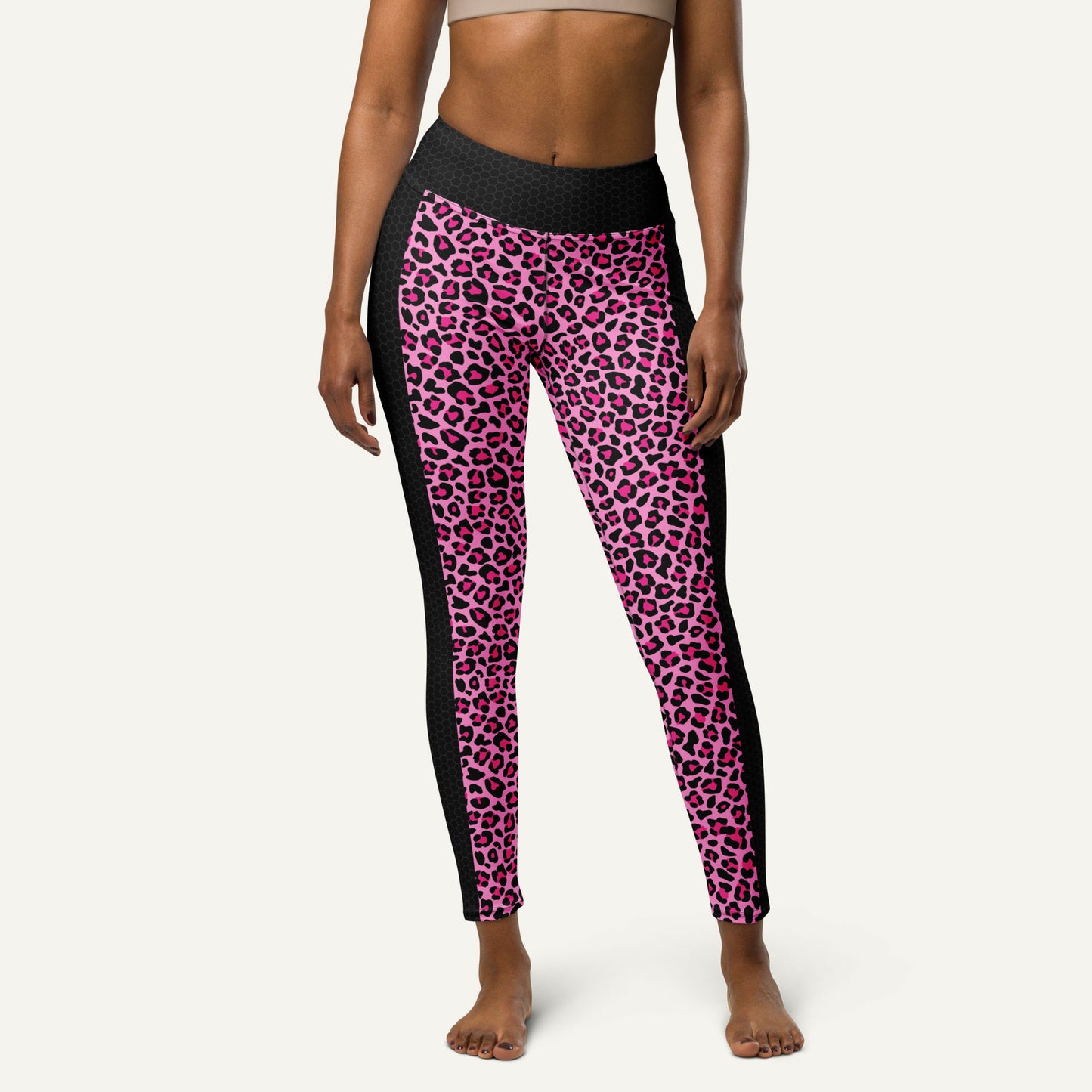 Pink Leopard Print Side Stripe High-Waisted Leggings