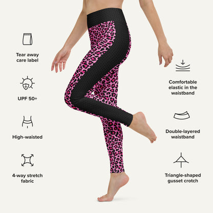 Pink Leopard Print Side Stripe High-Waisted Leggings