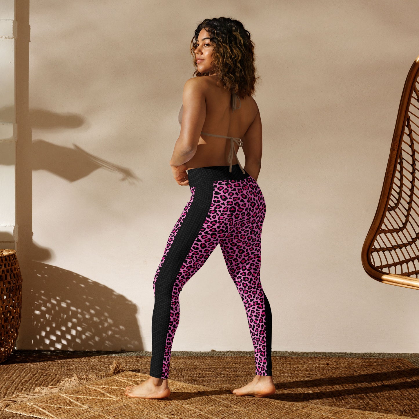 Pink Leopard Print Side Stripe High-Waisted Leggings