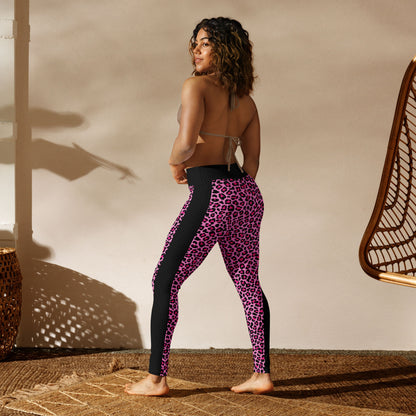 Pink Leopard Print Side Stripe High-Waisted Leggings