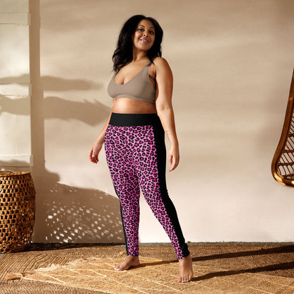 Pink Leopard Print Side Stripe High-Waisted Leggings