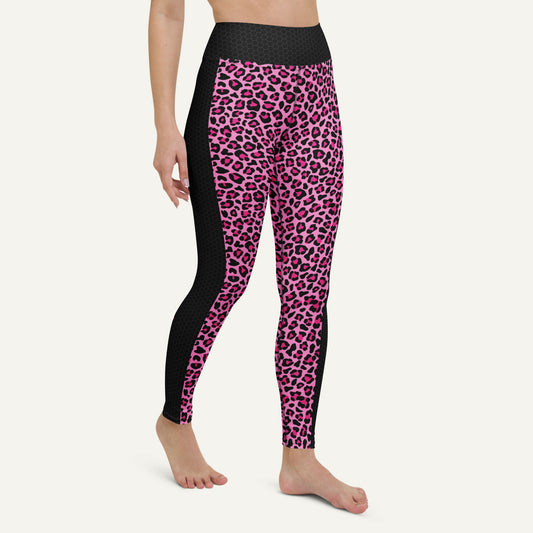 Pink Leopard Print Side Stripe High-Waisted Leggings