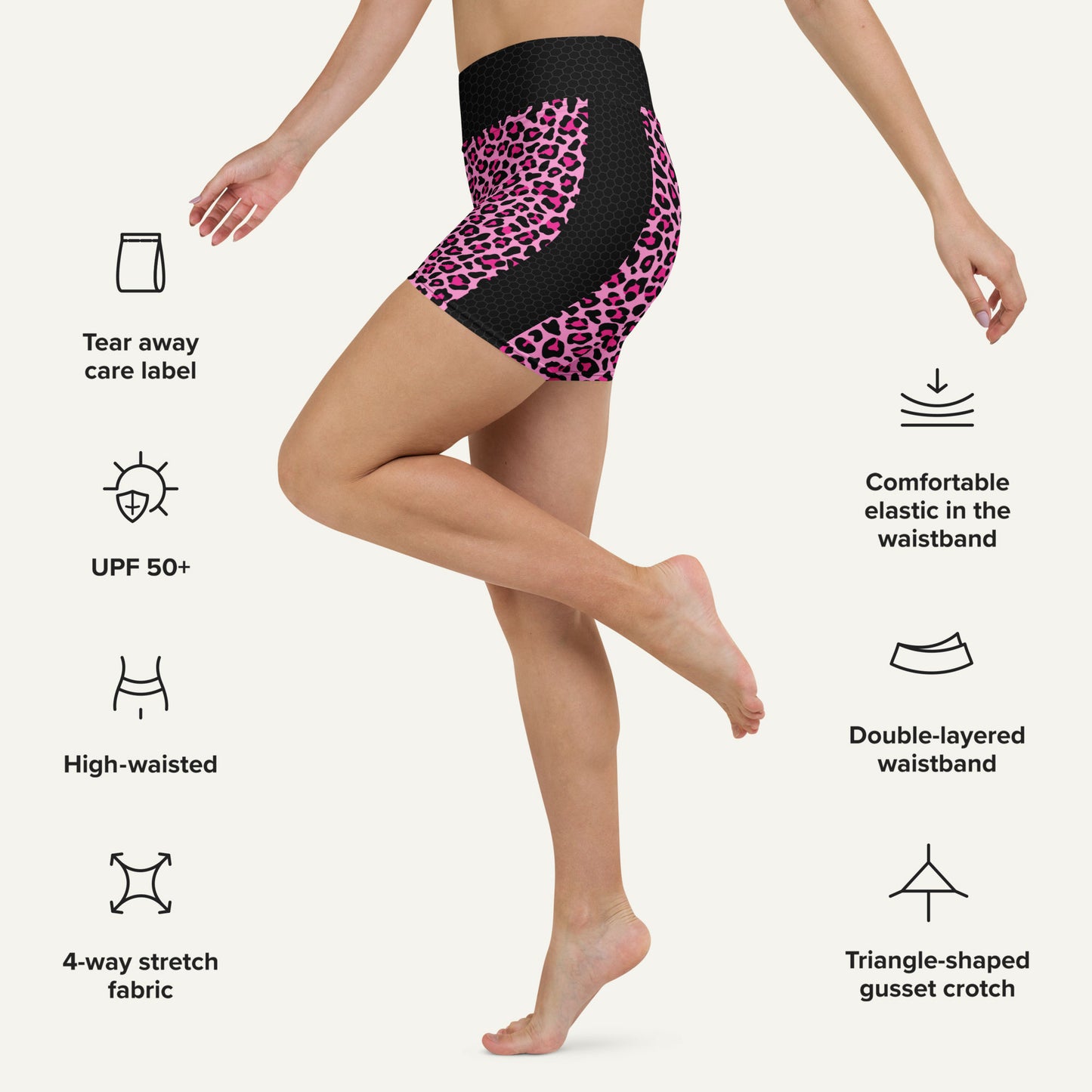 Pink Leopard Print Side Stripe High-Waisted Shorts