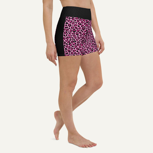 Pink Leopard Print Side Stripe High-Waisted Shorts