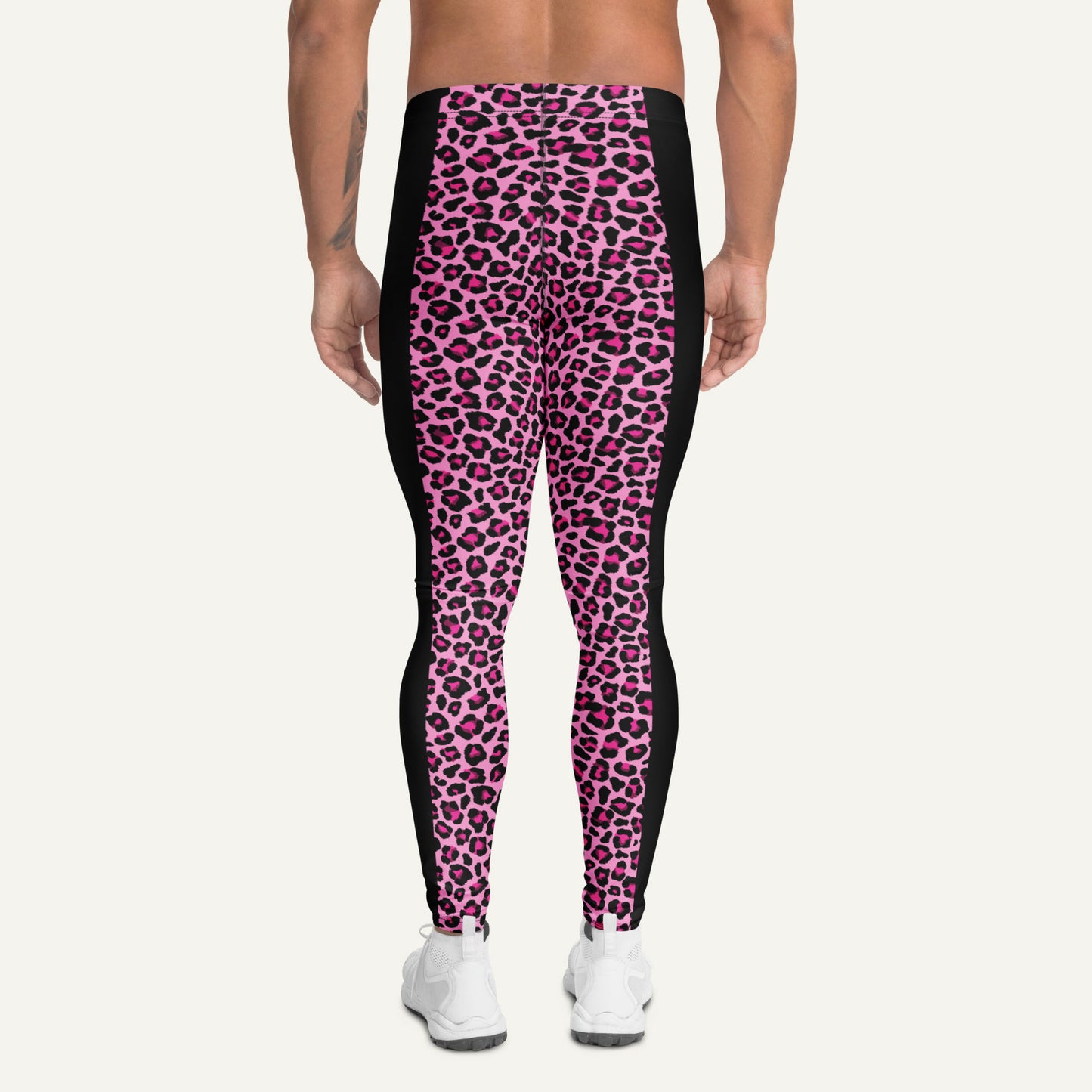 Pink Leopard Print Side Stripe Men’s Leggings - Ministry of Sweat