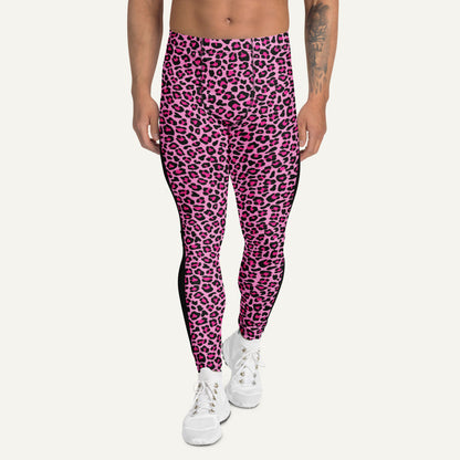 Pink Leopard Print Side Stripe Men’s Leggings