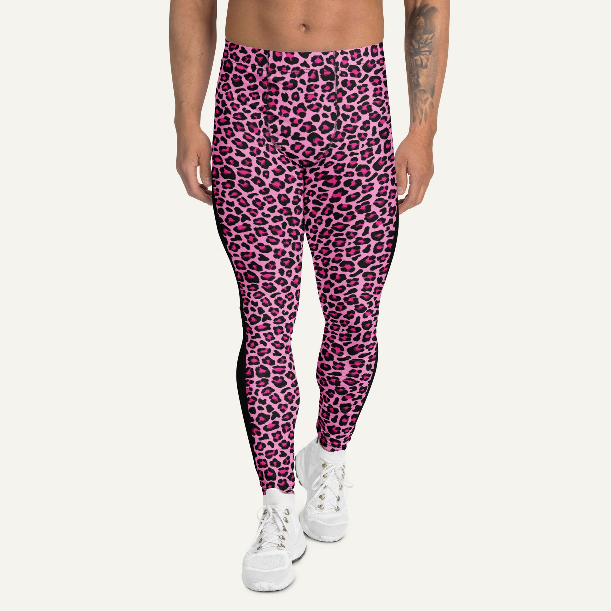 Pink Leopard Print Side Stripe Men’s Leggings - Ministry of Sweat