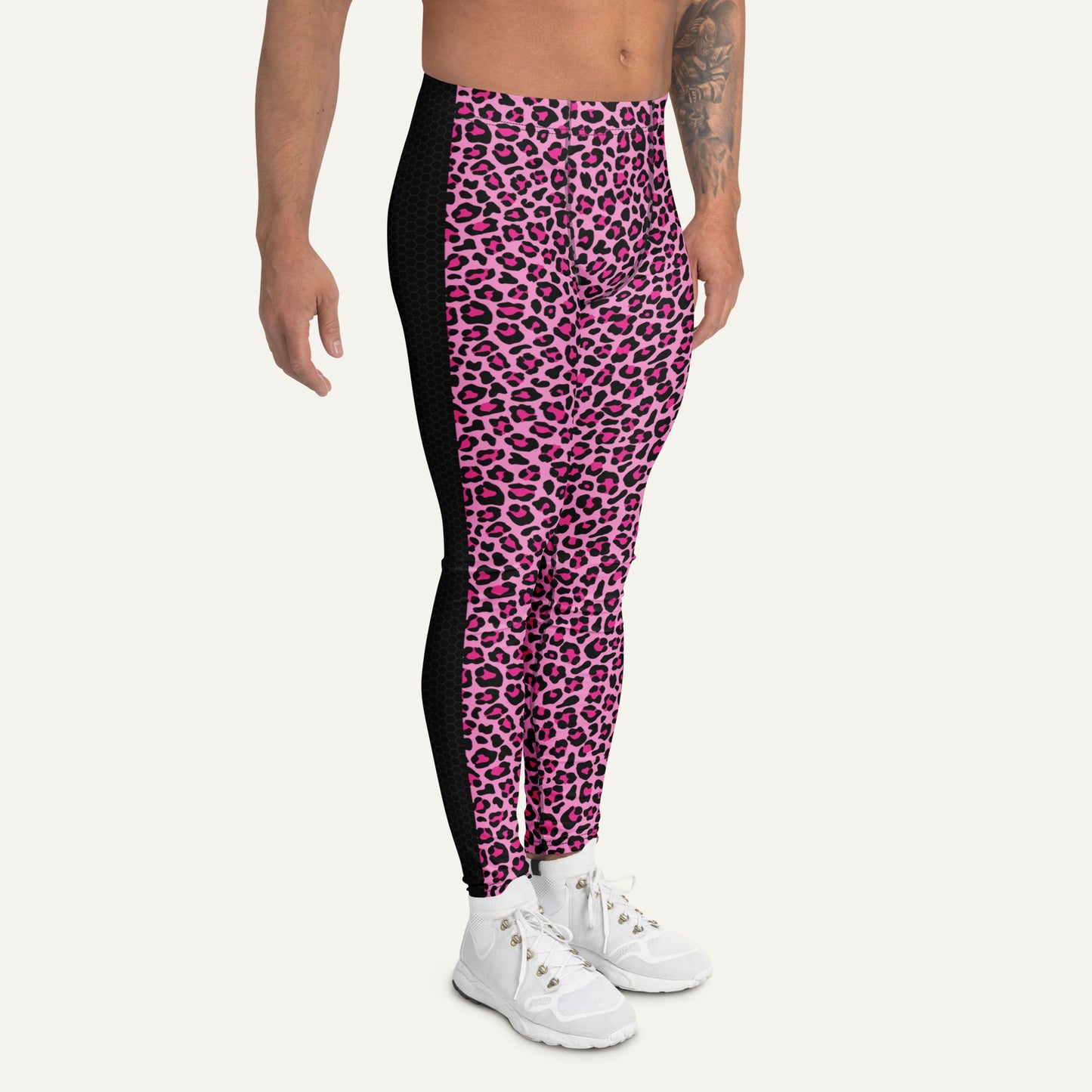 Pink Leopard Print Side Stripe Men’s Leggings