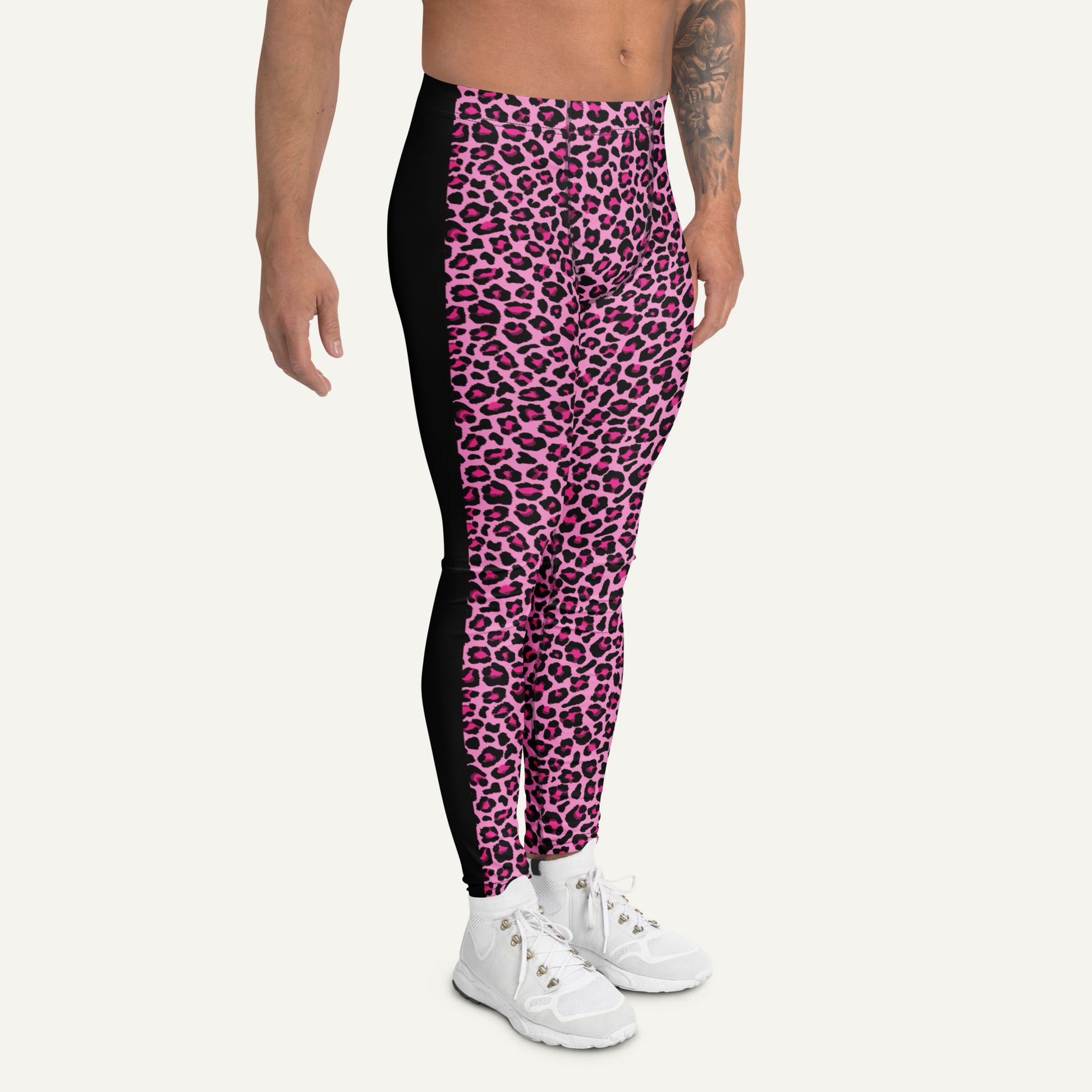 Pink Leopard Print Side Stripe Men’s Leggings - Ministry of Sweat