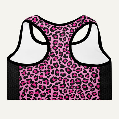 Pink Leopard Print Side Stripe Padded Sports Bra