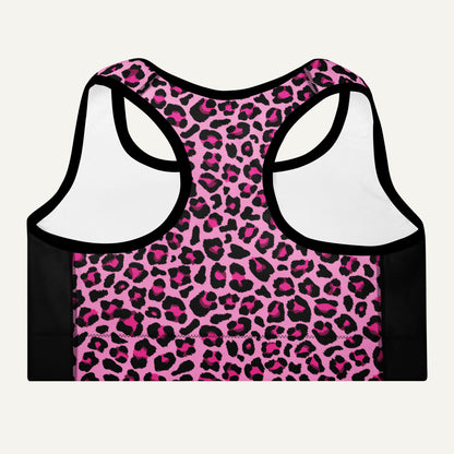 Pink Leopard Print Side Stripe Padded Sports Bra - Ministry of Sweat