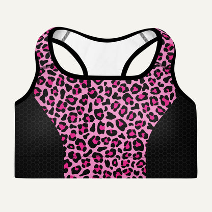 Pink Leopard Print Side Stripe Padded Sports Bra