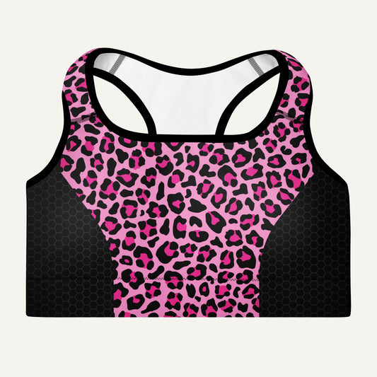 Pink Leopard Print Side Stripe Padded Sports Bra