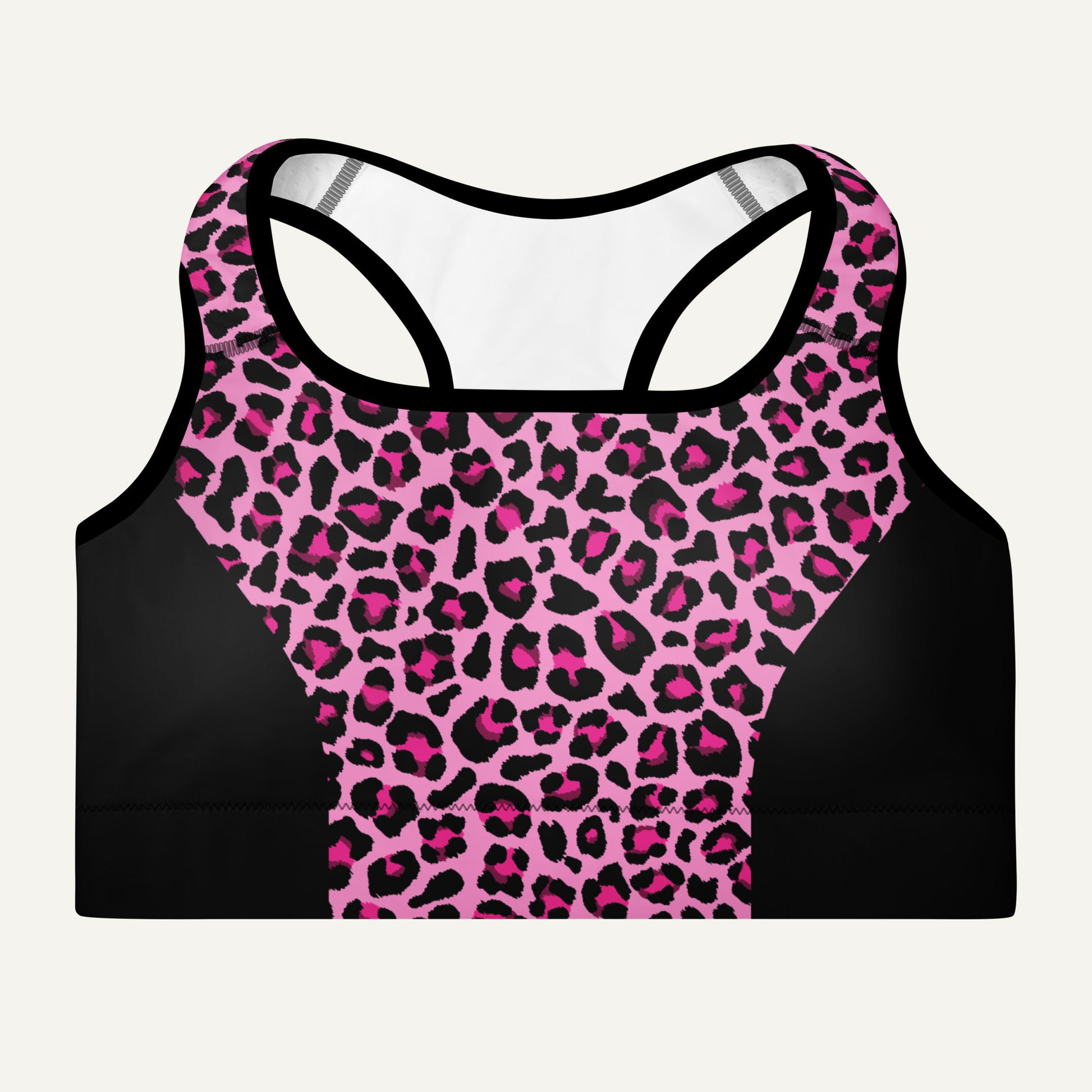 Pink Leopard Print Side Stripe Padded Sports Bra - Ministry of Sweat