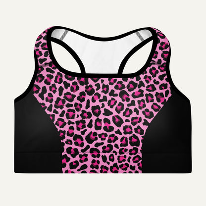 Pink Leopard Print Side Stripe Padded Sports Bra - Ministry of Sweat