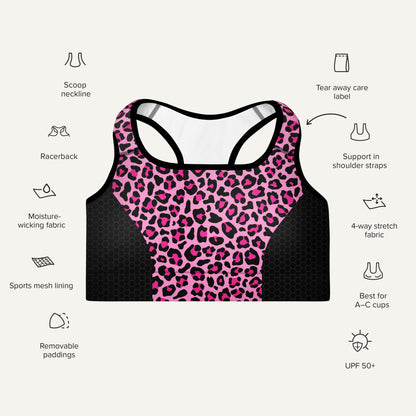 Pink Leopard Print Side Stripe Padded Sports Bra